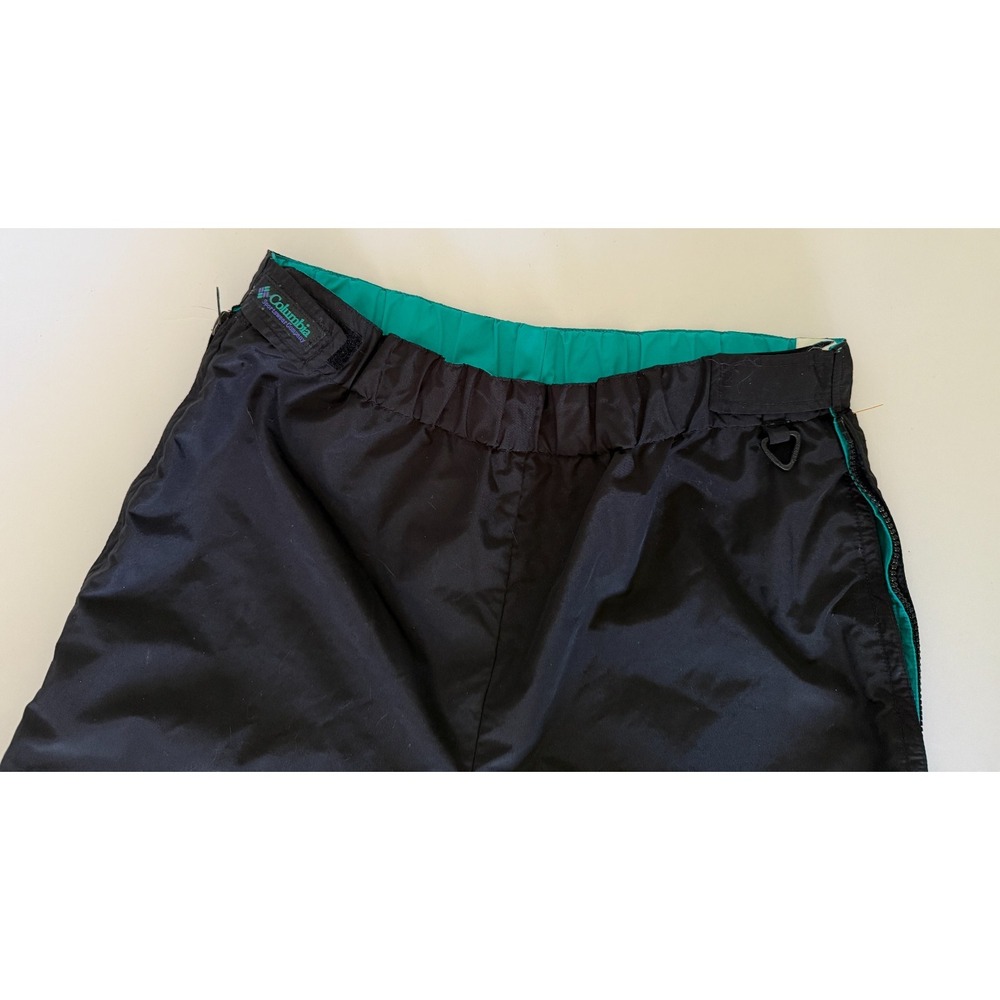 Columbia Mens M Black Nylon Ski Snow Pants SM8420 Teal Lining Full Zip Sides VTG